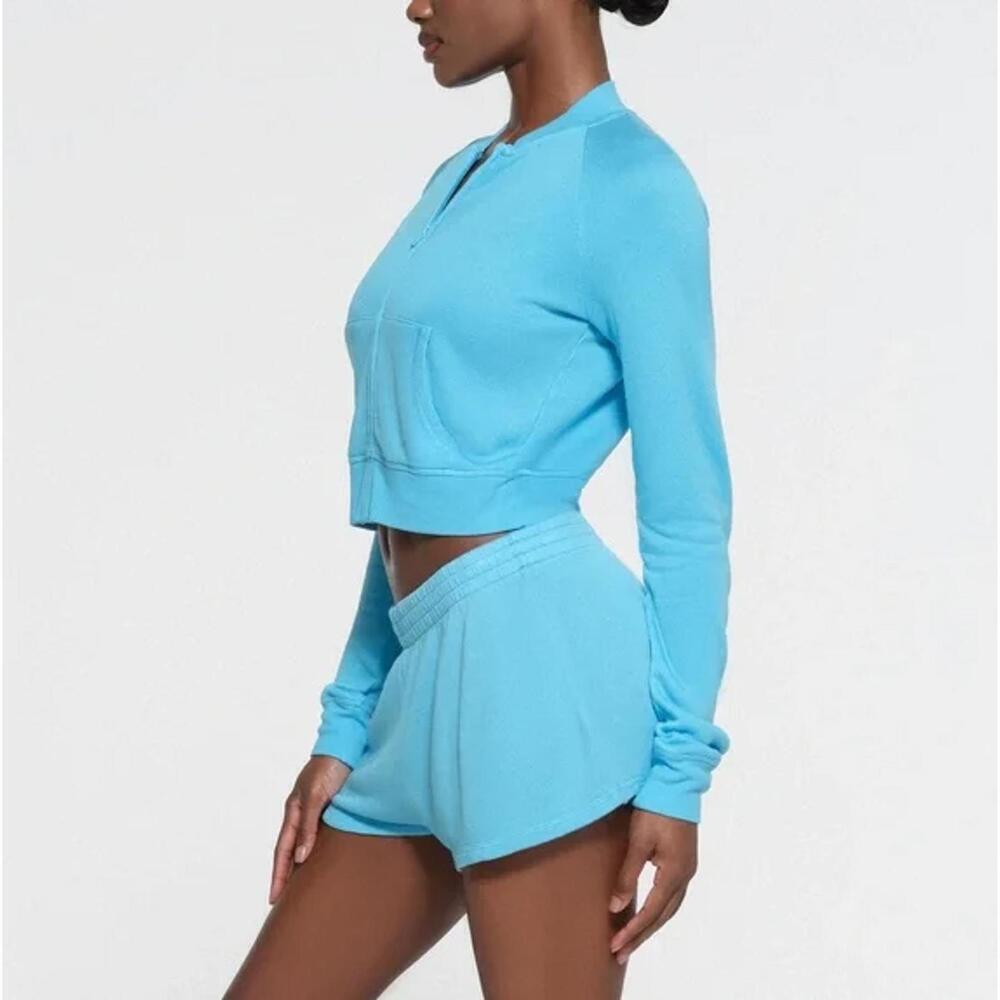 NWOT Skims French Terry Modal Zip Up Light Weight Sweatshirt Cyan Large - Picture 7 of 7
